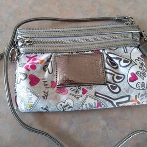 Coach Silver Poppy Hearts Graffiti Crossbody